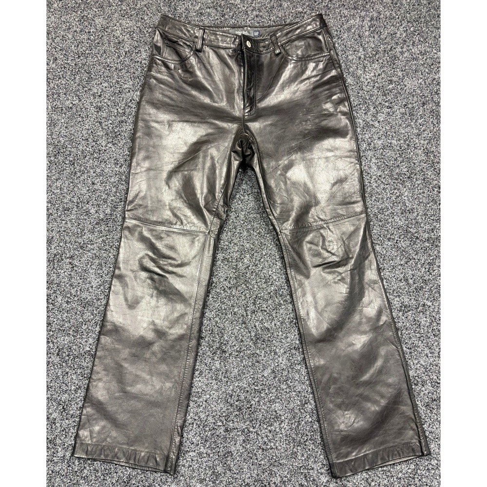 Gap Leather Pants Womens 14 Black Bootcut Genuine Leather Y2K Grunge Biker Edgy